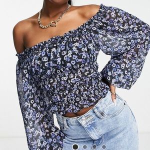 Trendyol Blue Floral Bardot Top💙